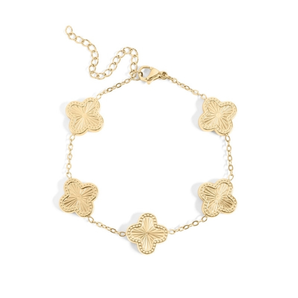 Sunburst Clover Charm Bracelet – 18K PVD Gold 316L Stainless Steel